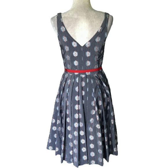 RARE Anthro Eva Franco Abigail Metallic Silver Polka Dot Tie Waist Bow Dress - 2 - Picture 9 of 15
